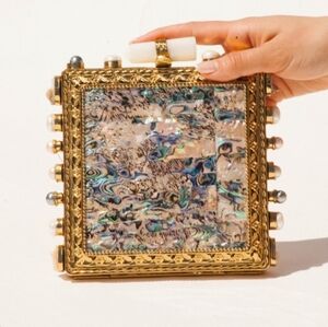 RAMLA Prestige Brass and Multicolor Square Clutch. NWOT MSRP $495